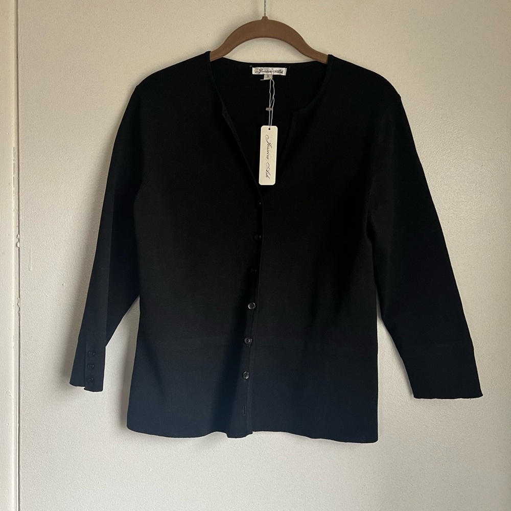 Jessica Ash Black 3/4 Sleeve Cardigan Sweater Size Small
